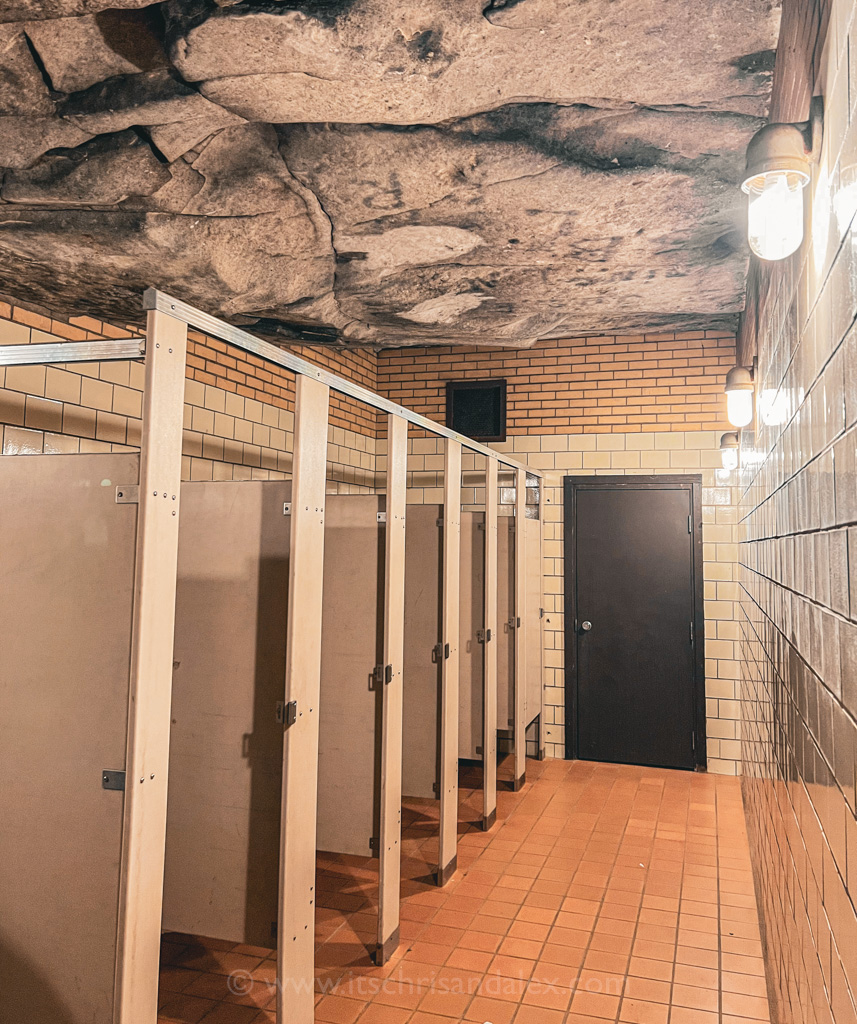 bathroom stalls in the Great Relief Hall of Mammoth Cave National Park