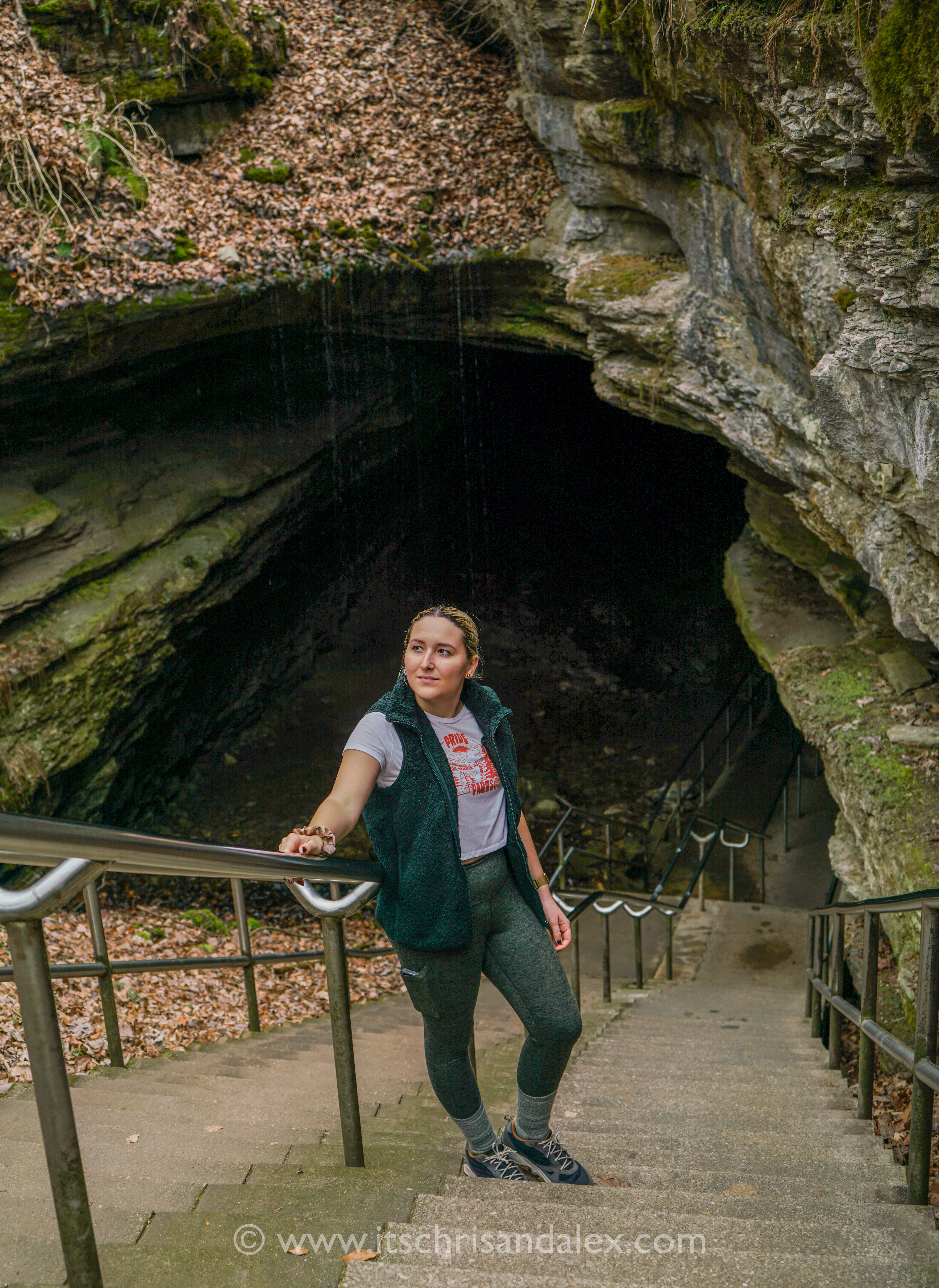 Chris standing on the stairway leading into the Historic Entrance of Mammoth Cave National Park