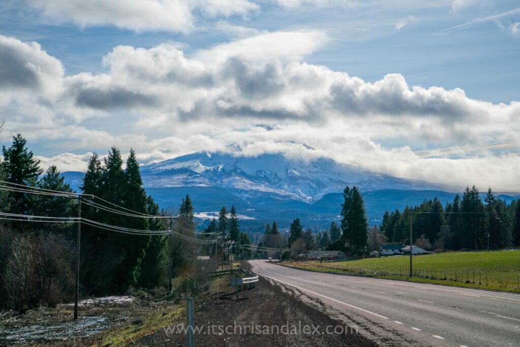 Mt. Hood partially covered in cloud coverage